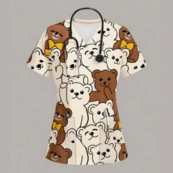 Cartoon Animal Nursing Scrubs Tops Women Nurse Uniform Women Fashion V-neck Pocket Overalls Medical Uniforms Uniforme Enfermera