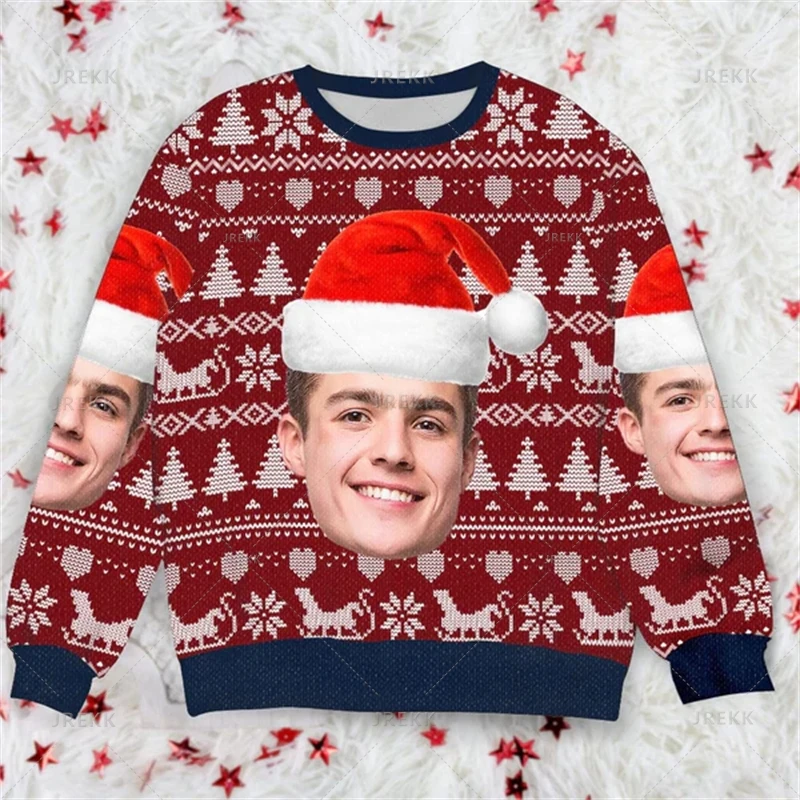 Photos Ugly Christmas Sweaters - Custom Picture Mens Sweater Xmas Merry Christmas Sweatshirts Tops Holiday Crew Neck Sweatshirt