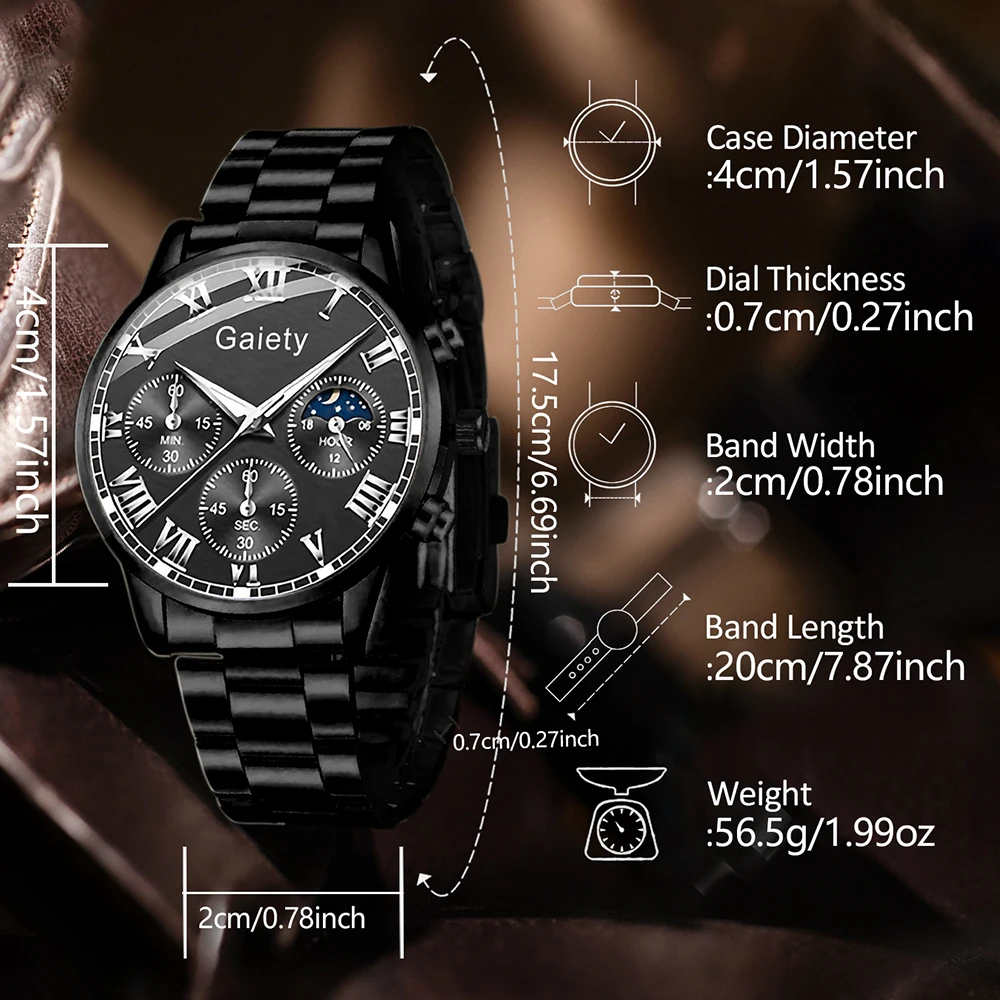 طقم ساعات رجالية مكون من 4 قطع، ساعة كوارتز بمقياس رقمي روماني، مناسبة للملابس اليومية، هدية مثالية #6