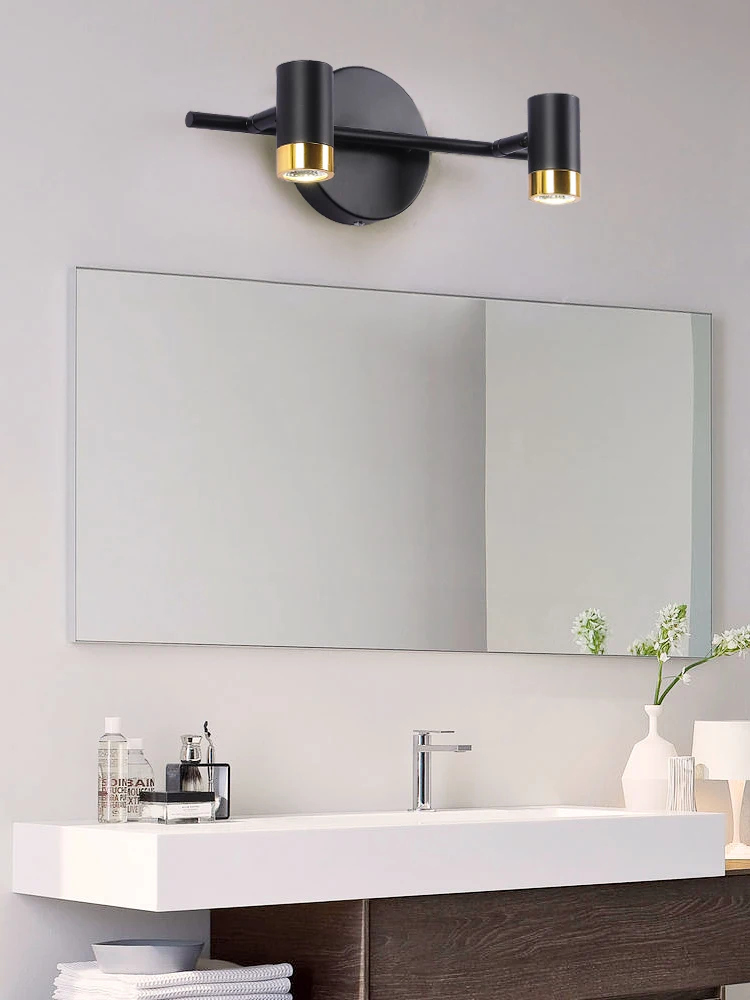 Mirror headlight Bathroom led mirror light retro Nordic Waterproof mirror cabinet Bathroom light wall lamp black