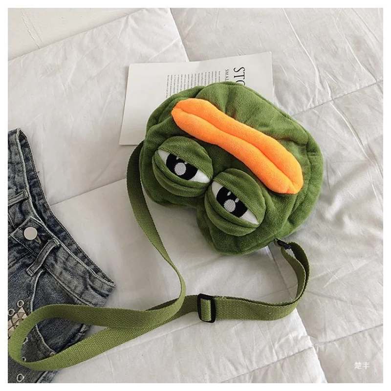 Cartoon Sad Frog Messenger Bag Anime Small Bag Cute Plush Doll Student Cute Girl Shoulder Bag For Gifts