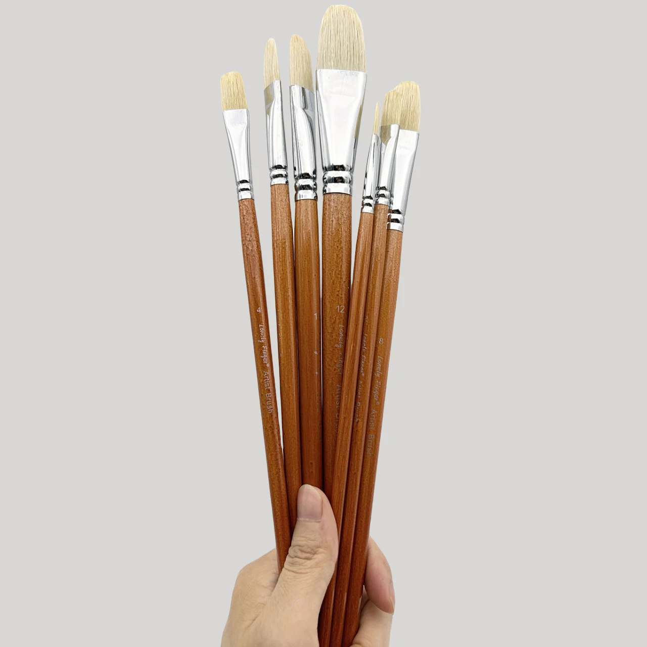 Professional Hog Bristle Filbert Oil Paint Brushes Set, 7pcs Long Wooden Handle Natural Chungking Hog for Oil Acrylic Painting image 4