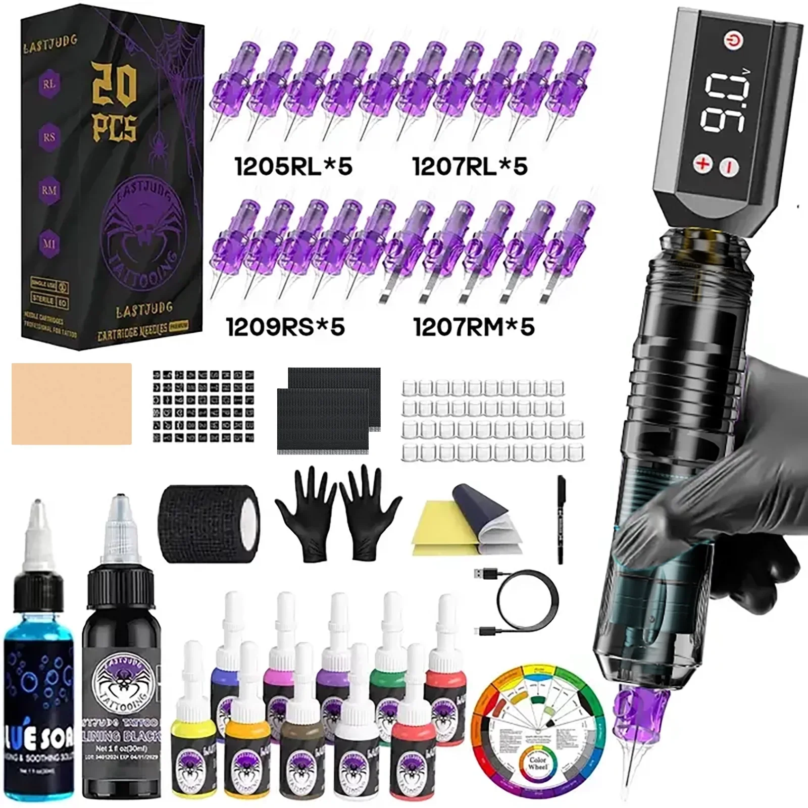 LASTJUDG Tattoo Kit HM155-1 Tattoo-Stift-Set für Permanent-Make-up, Tattoo-Maschinen-Set, kabelloses Tattoo-Netzteil, Tattoo-Kit