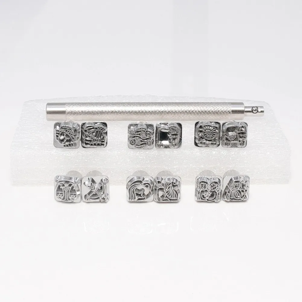 

Цинковый сплав, 12 шт., штамповочный дырокол 1*1 см с ручкой для кожи, смолы, пробойники по дереву, серебряный цвет