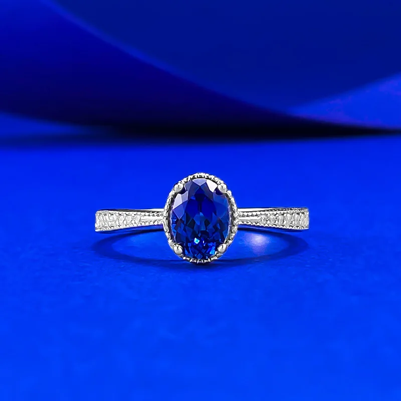 

Новое кольцо S925 с серебряным синим бриллиантом для женщин 5*7 мм, эллиптический танзанин, синий, модное универсальное кольцо, свадебные украшения