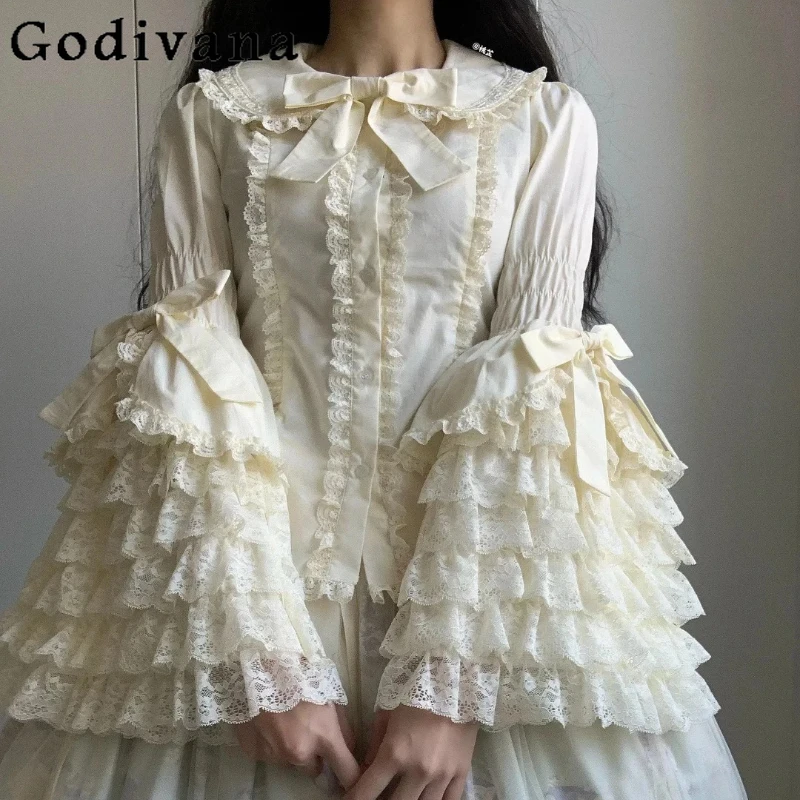 

Lolita Big Flare Sleeve Elegant Gorgeous Women Christmas New Year Shirt Girls 2025 New Peter Pan Collar Age-reducing Sweet Shirt