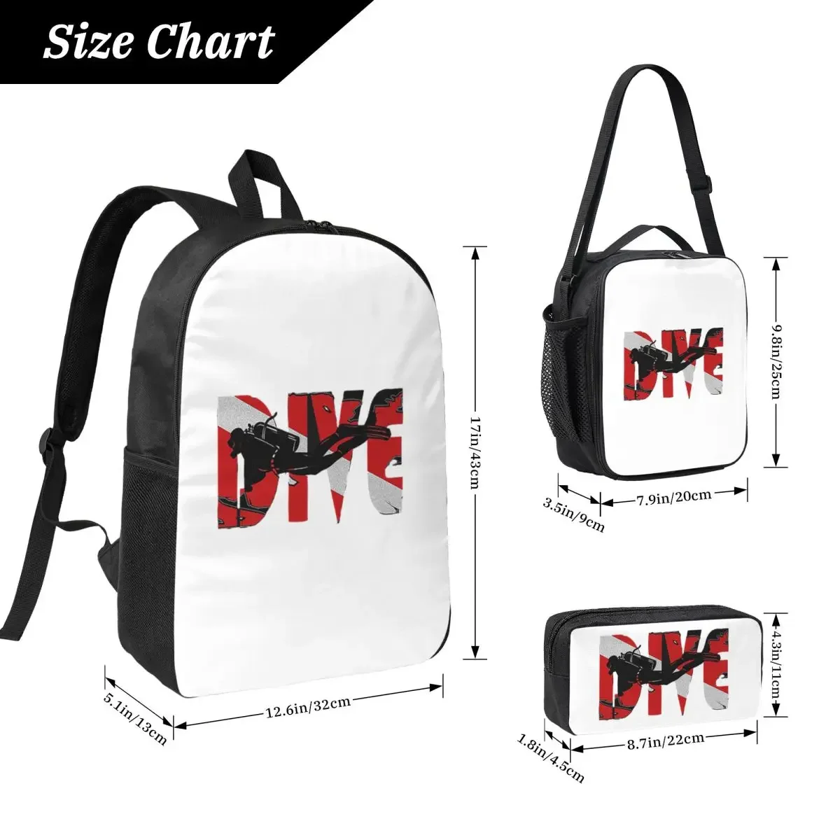 Scuba Diving Diver Sea Snorkeling Sports Backpack BookBag School Bag Computer Shoulder Bags 3ps Insulated Lunch Bag Pencil Case