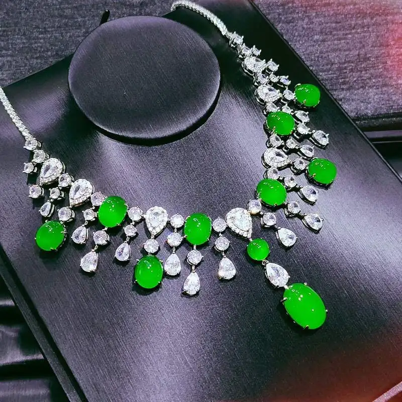 New hot-selling European and American bridal wedding necklace, natural chalcedony zircon luxury necklace and earrings jewelry ev