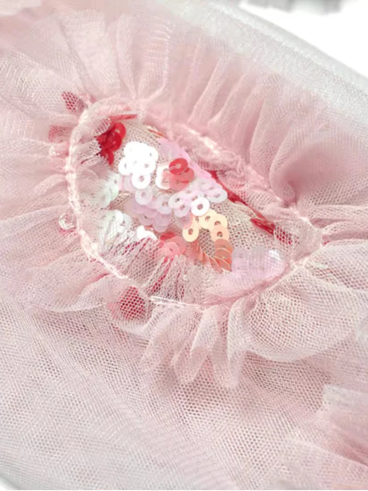 DSXDFACAIRIJ Damen-Kleid mit Pailletten, Stickerei, Netzstoff, V-Ausschnitt, Laternenärmel, Vintage-Ballkleid, Kuchen-Stil, modische Frühlingskollektion