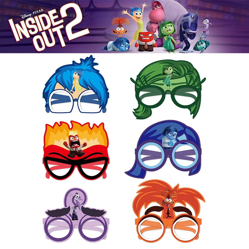 12PCS Set Disney Inside Out 2 Masks Glasses Kids Birthday Party Supplies Decor Cartoon Creative Masks Anime Cosplay Accessories