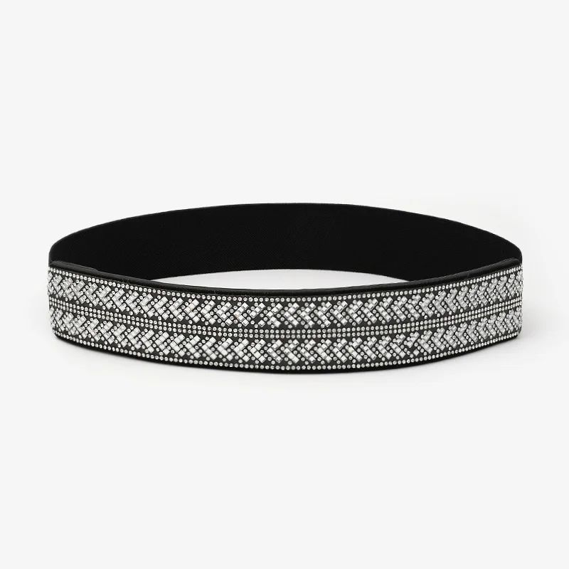 Shining RhineStone Sequin Corst Elastic Belt For Women Inlaid Imitation Diamond Elastic Belts Flash Colour Ladies Fashion Dress