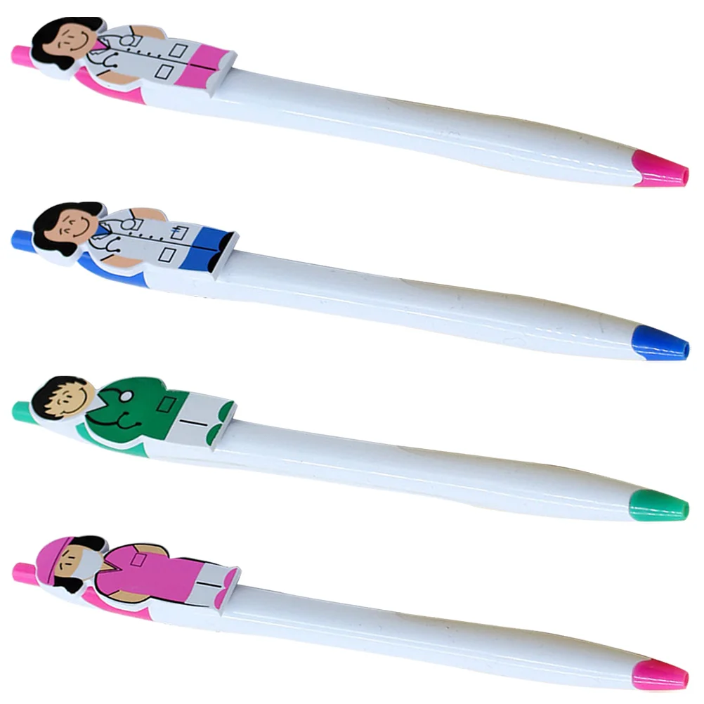 Set of 4 Cartoon Stationery Pen Holder Work Nurse Gift Portable Adult Plastic Ball Point Pens