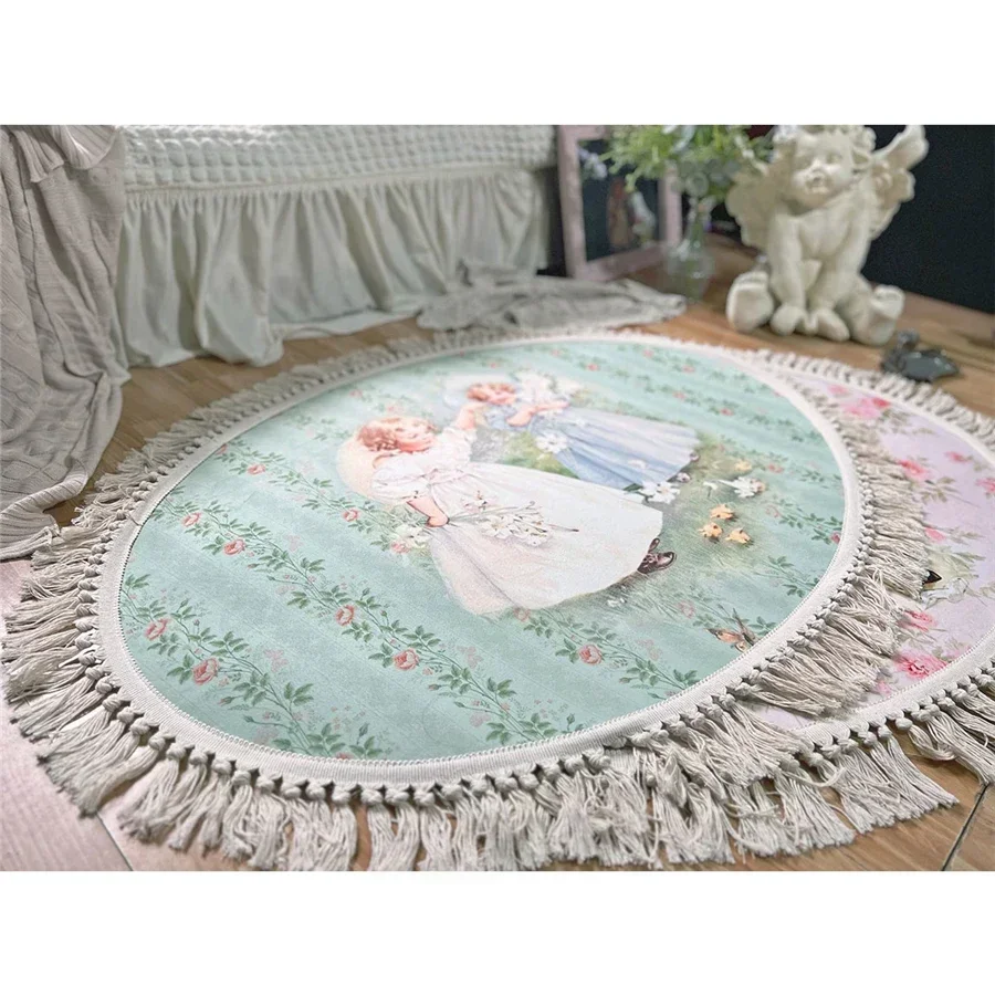 Retro Plush Carpet Girl Cute Non-Slip Soft Tassel Floor Mat Home Decor Livingroom Rugs  Pastoral Comfor Bedroom Bedside Carpet