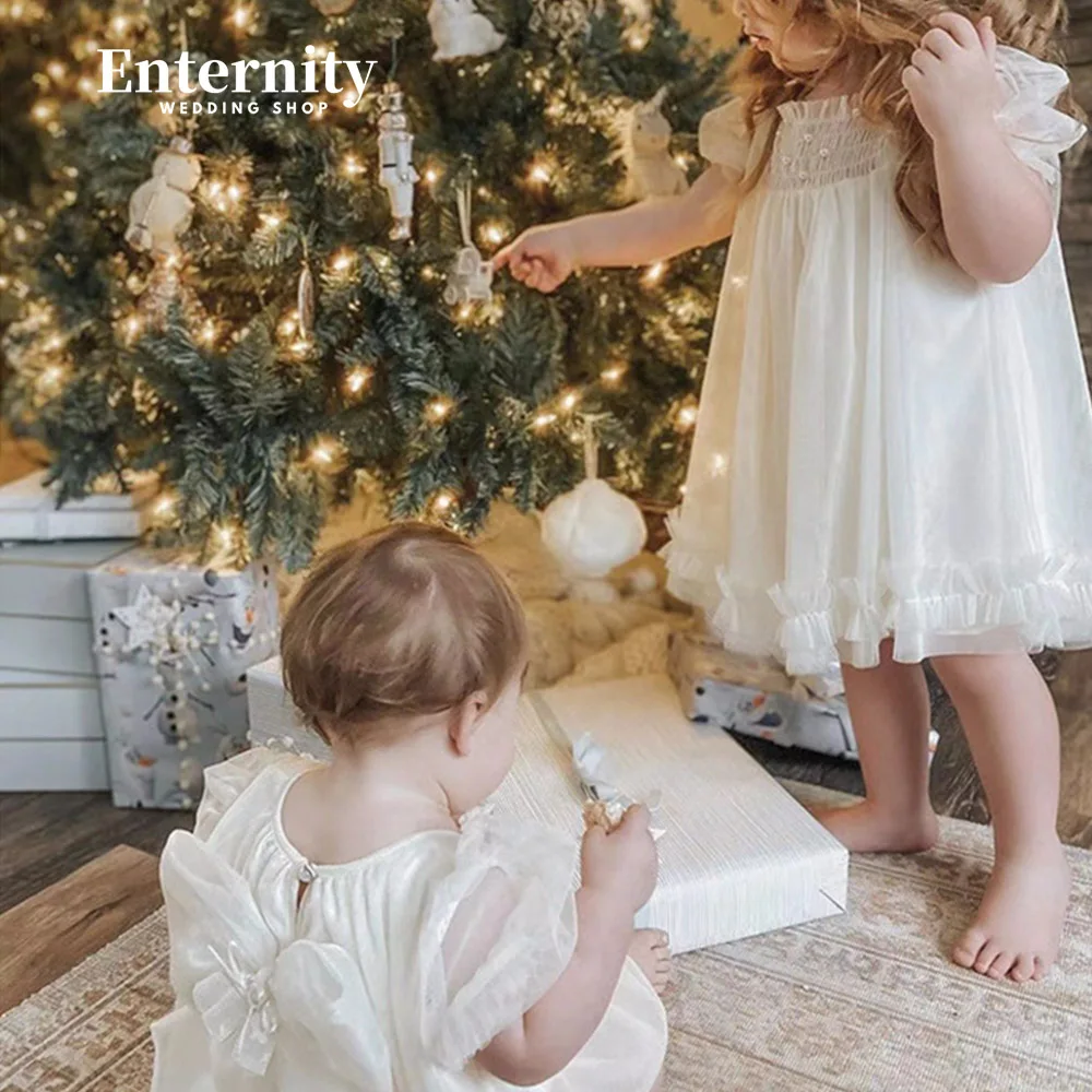 Princesse Enfant-Vestido de menina florido com manga puff, curva, pescoço quadrado, costas abertas, altura do joelho, lindas pérolas, adorável