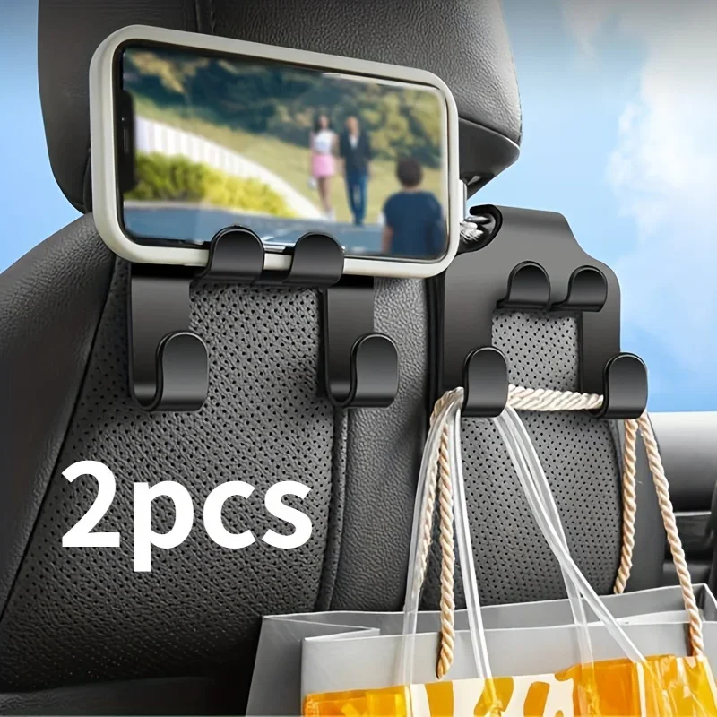 2pcs Car multifunctional phone holder hook, car interior rear seat multifunctional storage hook