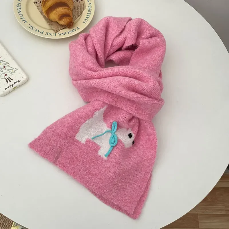 Cute Cartoon Scarf Women Pink Knitted Scarf Girls Fall And Winter Warm Bow Decoration 2024 2024 Fall And Winter Design