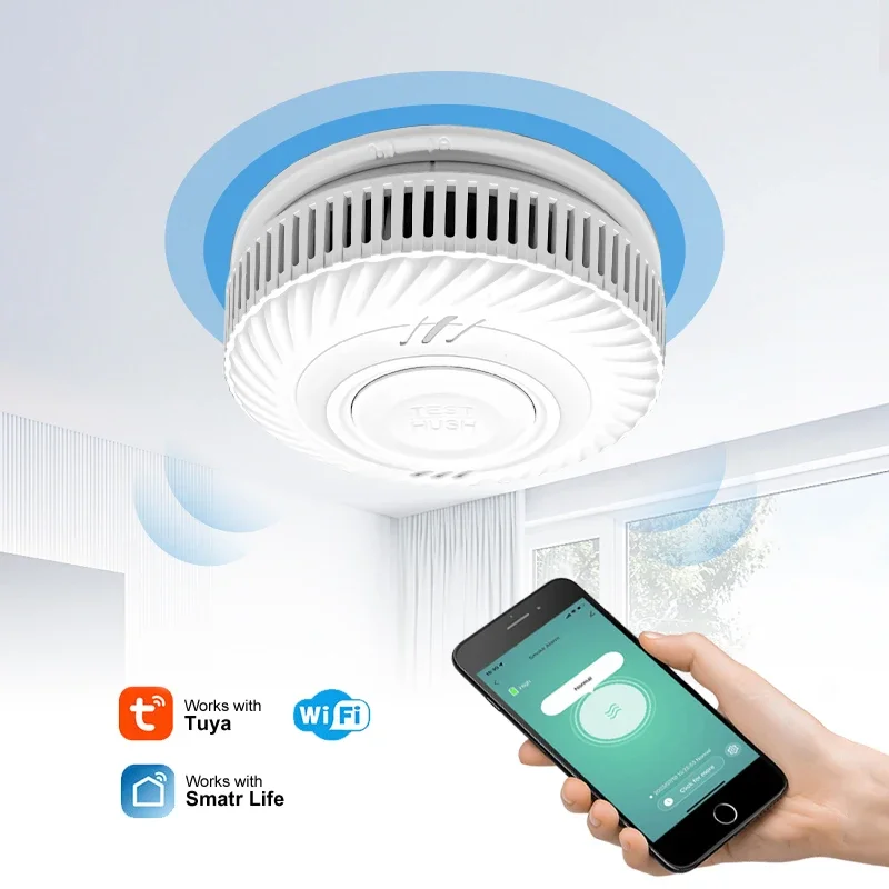 Wifi Smart Smoke Alarm Fire Sensor Wireless Security Alarms Smart Life Tuya APP Control Smoke Detectors