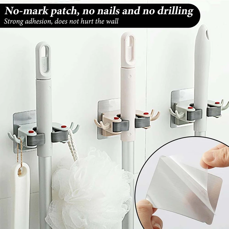 ABBN 4PCS ไม้แขวนเสื้อ,Mop Holder Wall Mount ผู้ถือไม้กวาด Wall Mount สําหรับแขวนและจัดระเบียบพลั่ว,คราด,แปรง,เครื่องมือ YARD