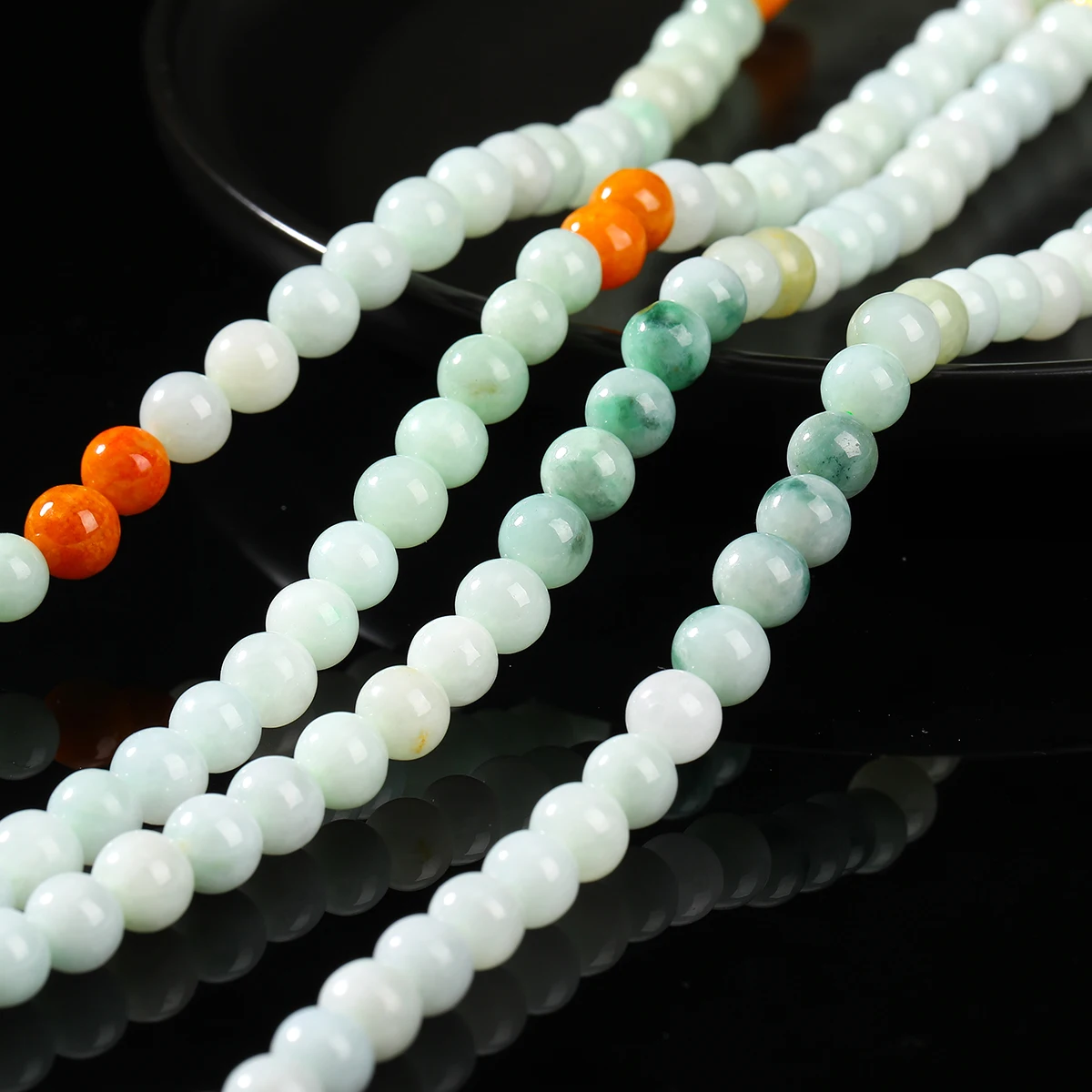 الحجر الطبيعي ثلاثي الألوان الزمرد الجاديت حبة مستديرة فاصل فضفاض الأحجار الكريمة حبة لصنع المجوهرات سوار ذاتي الصنع إكسسوارات عقد #4