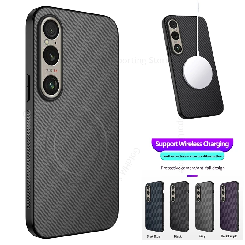 Funda de fibra de carbono para teléfono Sony Xperia 1 VII, funda magnética con cargador inalámbrico, Xperia 1 VI 5 III xperia 1 III