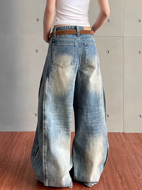 Retro American Waed Modder Cra Mes Jeans Mannen Vrouwen Straat Losse Silhouet Trendy Wijde Pijpen Broek Jeugd Casual Jeans
