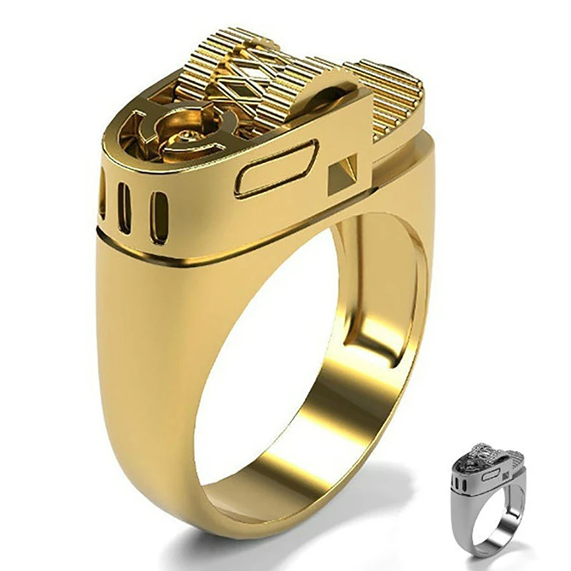 New·1PC Lighter Ring For Men Women Vintage Punk Jewelry Gold/Silver Color Hip Hop Rings