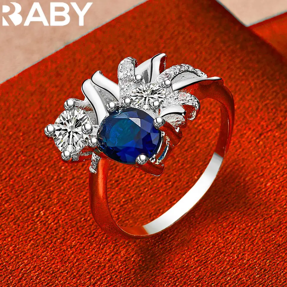 

URBABY 925 Sterling Silver Blue Zircon Wedding Ring For Women Fashion Jewelry Grace Charm Noble Engagement Accessories