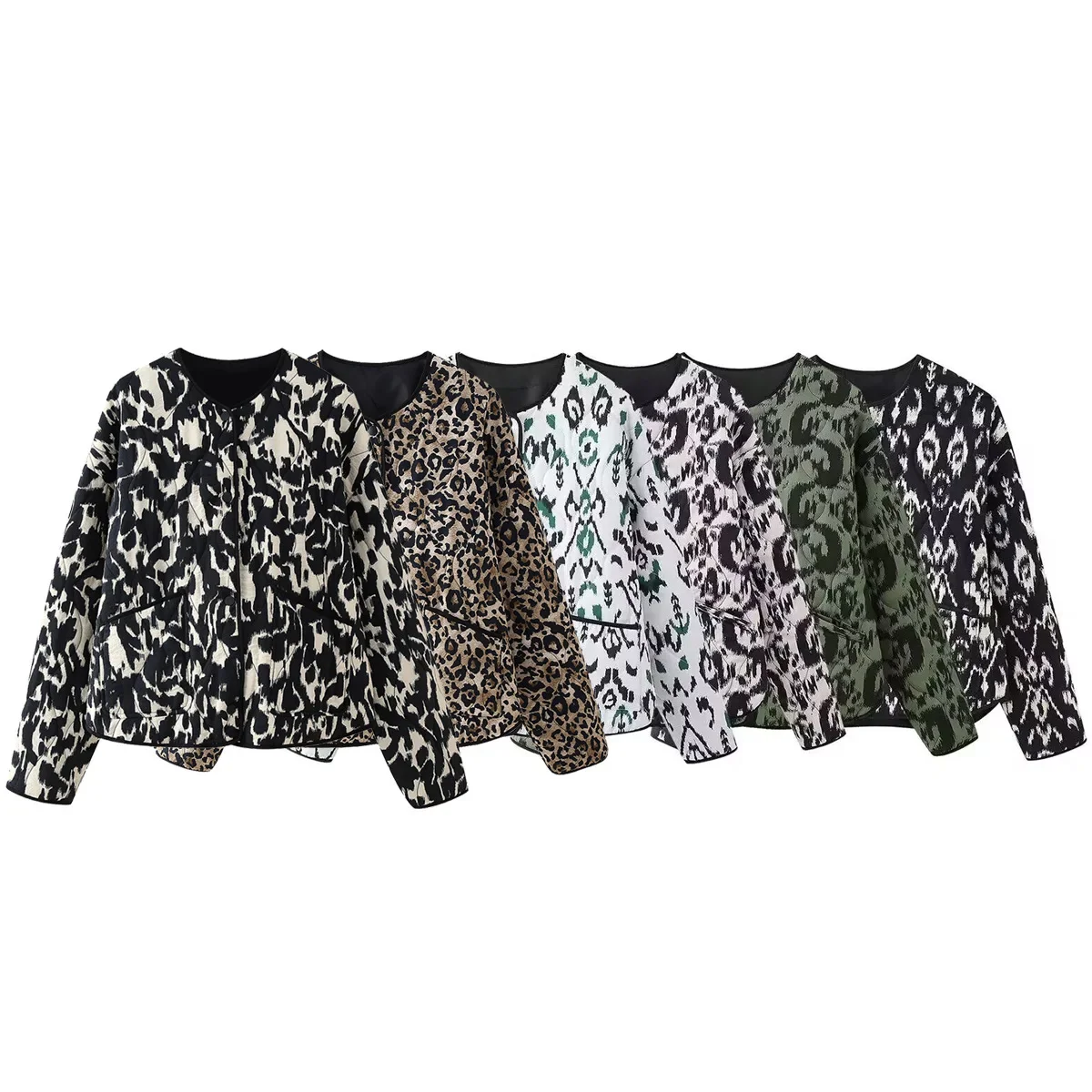 Practical Classic 2025 Women's Fashion Autumn/Winter Animal Print Padded jacket Retro Round Neck Long Sleeve Front Snap-button F