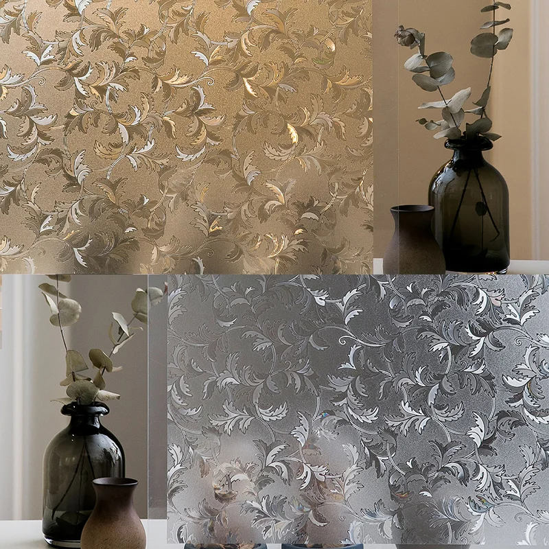 Window Privacy Film, Sun UV Blocking Privacy Film for Glass,Static Cling Floral Door Covering,3D Vine Pattern