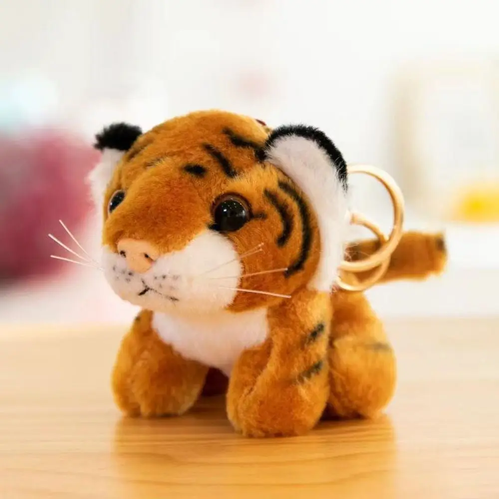 Lindo llavero de peluche de tigre, Animal relleno, llaveros de tigre divertidos, cartera suave de dibujos animados, decoración colgante para niños