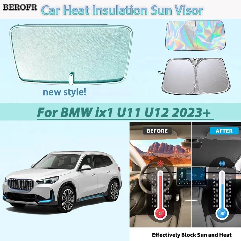Car Accessories For BMW ix1 U11 U12 2023+  Foldable Car Sun Visor Heat Insulation Windshield Sunshade Summer Cooling Auto