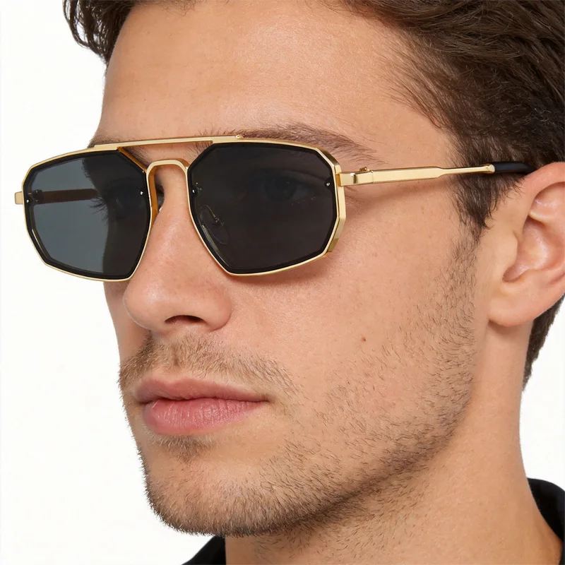 2026 New Double Bridge Polygon Aviator Sunglasses Retro Metal UV400 Unisex Outdoor Sun Glasses