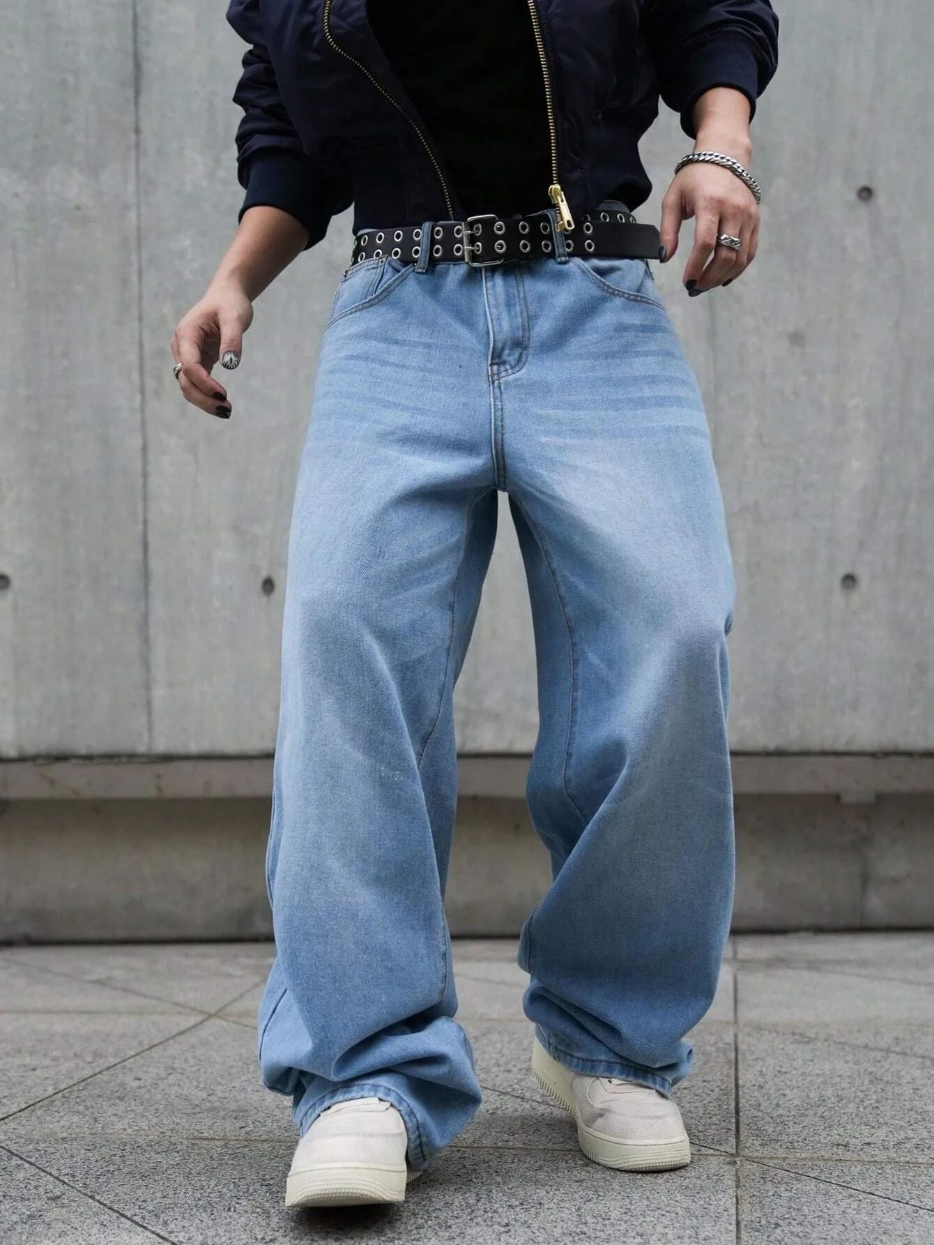 

1pc Men's American Vintage Washed Distressed Straight Leg Loose Casual Baggy Jeans