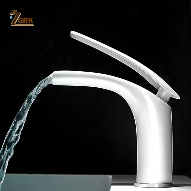 

ZGRK Bathroom Waterfall Basin Faucet Solid Brass White Black Water Tap Hot and Cold Sink Mixer Tap New Design Sink Faucet