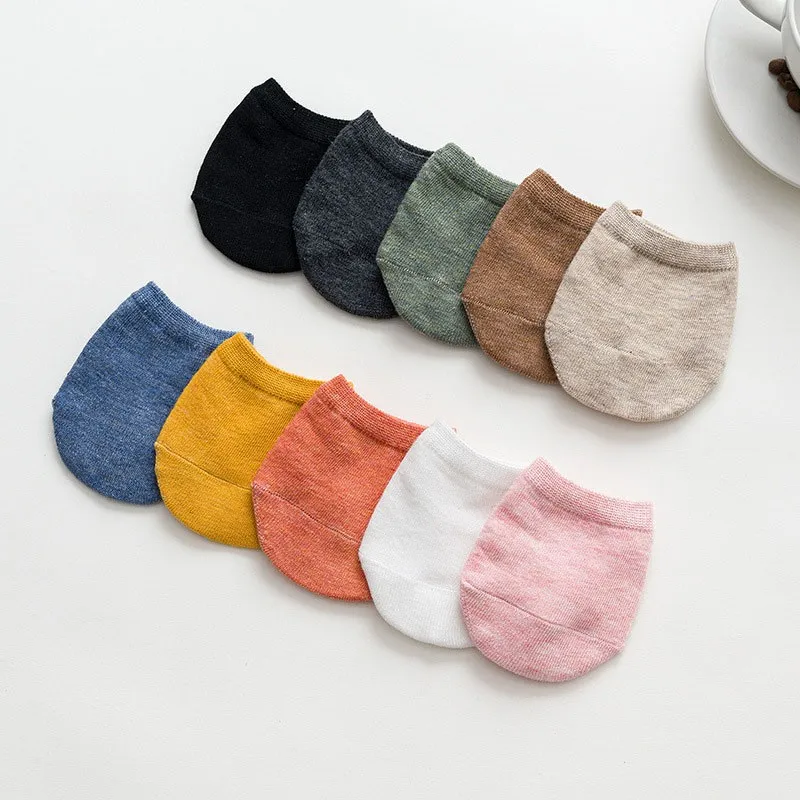 Women Cotton Socks Thin Front Sole Absorbs Sweat Breathable Non Slip Invisible Solid Color Simple Fashionable Ladies Socks B103