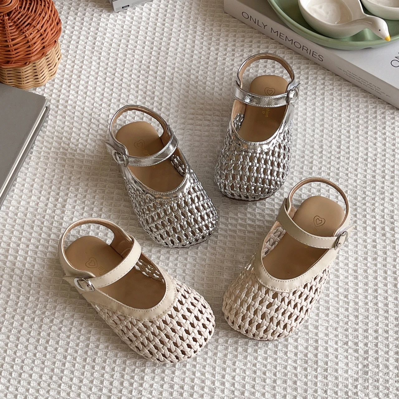 Summer Girl's Sandals Braided Hollow-out Sliver Beige Kids Sliders Versatile Minimalist Shallow Trendy  Childern Shoes 22-33