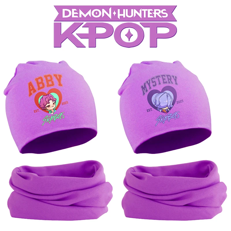 

Kpop Demon Hunter детская шапка с шарфом, комплект аниме Rumi Mira Zoey, шейный платок, детский осенне-зимний теплый головной убор, глушитель, подарок