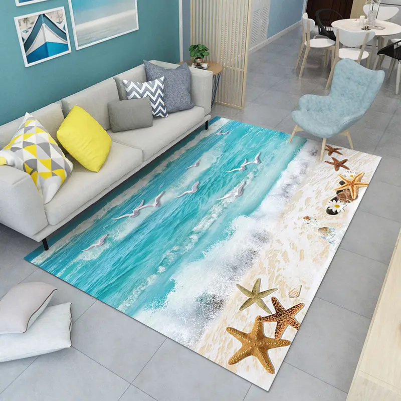 3D Ocean Carpet for Bedroom, Bedside Carpets, Living Room Rug, Coffee Table Mats, Kitchen, Anti-Slip, Dirt Resistant Rugs, Home