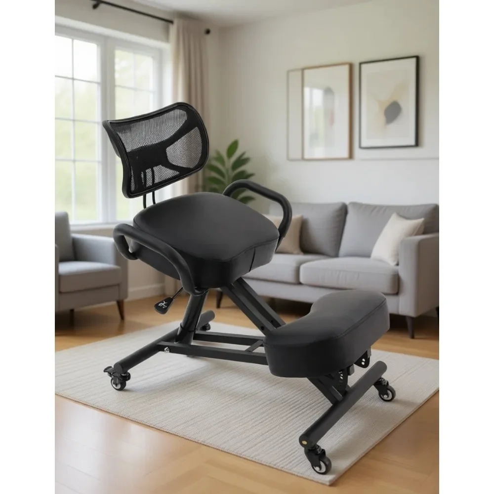 Height Adjustable Kneeling Chair with Back Support and 5 Angle Settings