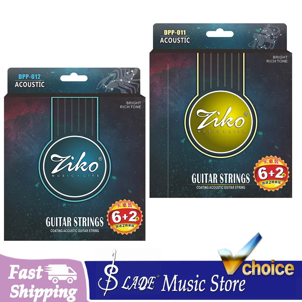 ZIKO Acoustic Guitar Strings Phosphor Bronze Hexagonal Steel Core DPP Series, Bright Tone & Durable for 6-String Folk Guitar