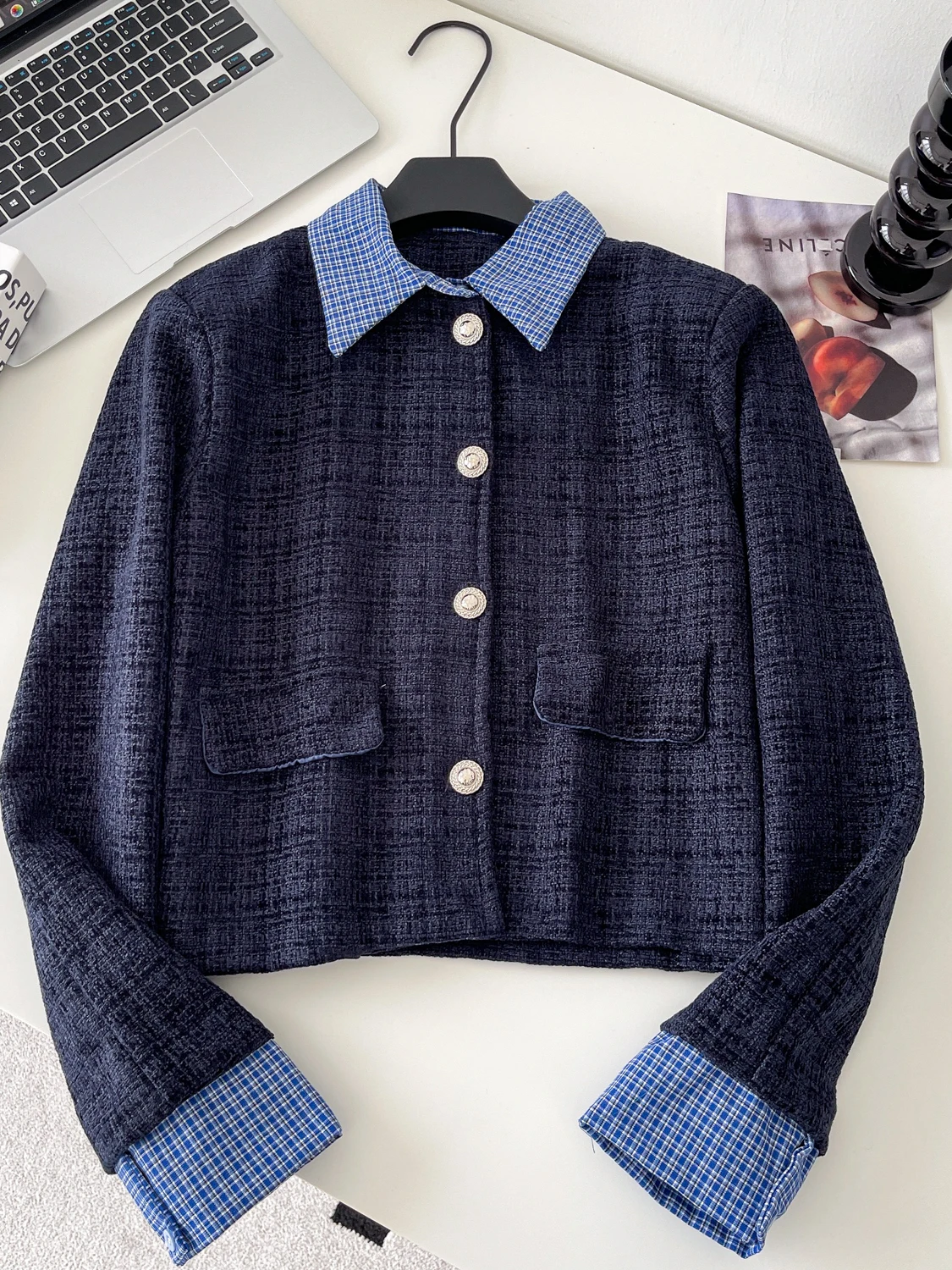 

Sli Retro Briti Sle Long Sve Открытый кардиган с отложным воротником Jaet Женский осенний высокий модный универсальный цветной блузка