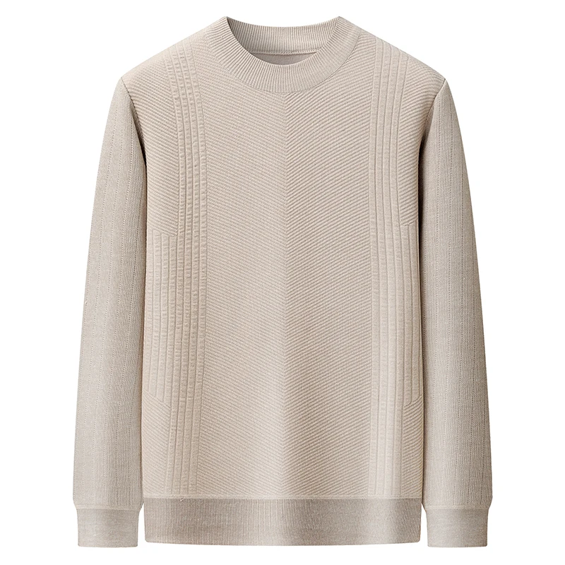 Sweater Mock Neck Pria Warna Solid Berlapis Fleece Sweater Musim Gugur Musim Dingin Pakaian Rajut Dasar Pria Pullover Rajut