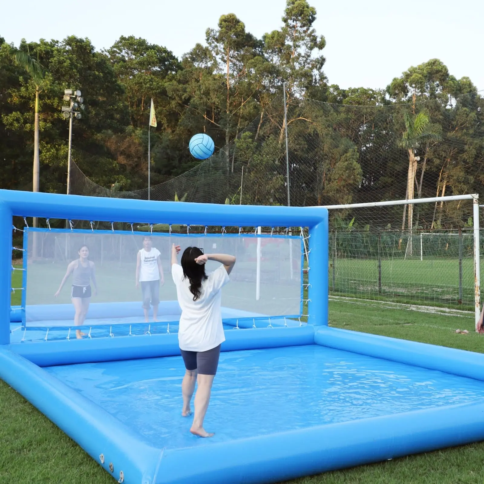 Giant 33x16ft Inflatable Yellow Beach Volleyball Court Pool CE Certified 2-Year Warranty Easy Setup for Family Reunion Party