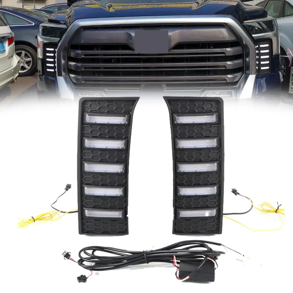Daytime Running Light DRL for Toyota Tundra 2022 2023 2024 2025, LED Switchback Dynamic White DRL Amber Turn Signal Light, Fog Light Assembly Fog Light Lamp Front Bumper Light