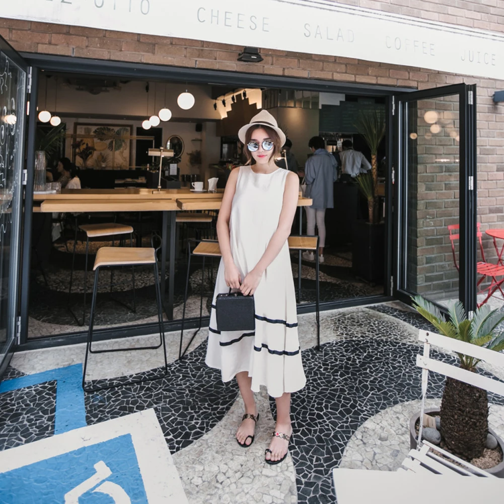 Long Vestidos Female Dress Sleeveless Slight Stretch Spring Summer Women Female Female Dress Maxi Robe O-Neck Casual