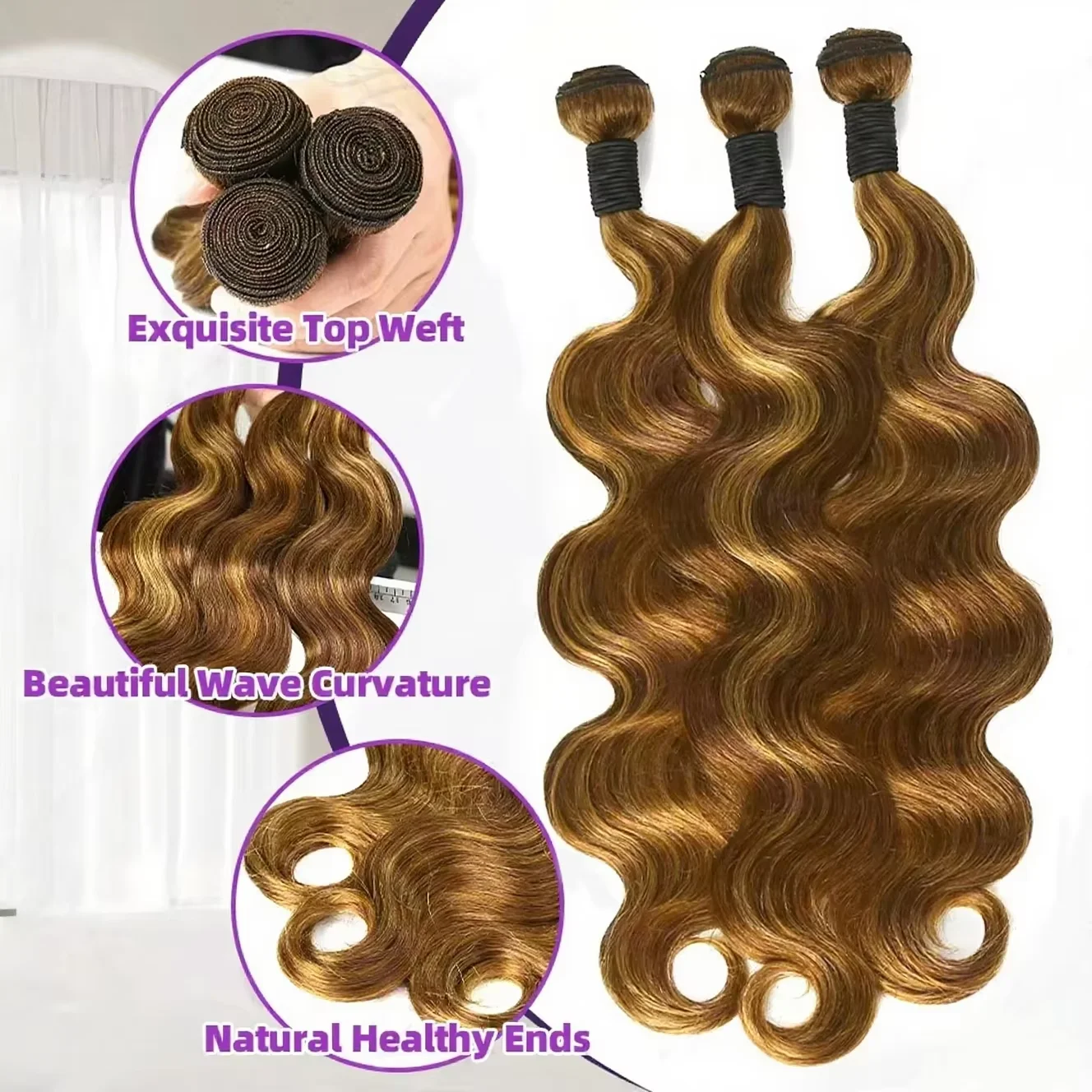 28 30 pollici Evidenziare 4/27 Fasci di capelli umani dell'onda del corpo 4/5/6 pezzi Affare 100% capelli umani Ombre Fasci di colore marrone Cucire nei tessuti