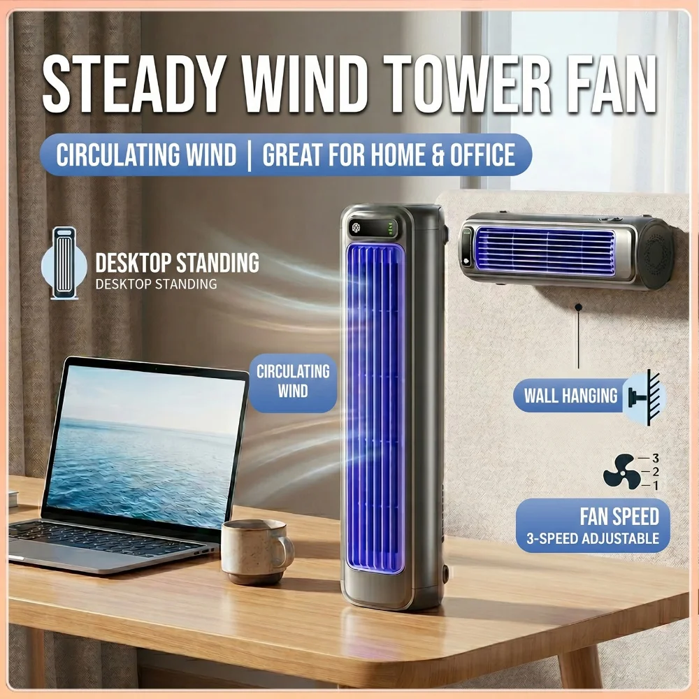 Portable Cooling Fans with 3 Modes USB Rechargeable Air Cooler Desktop Tower Bladeless Fan for Bedroom&Kitchen&Office&Home