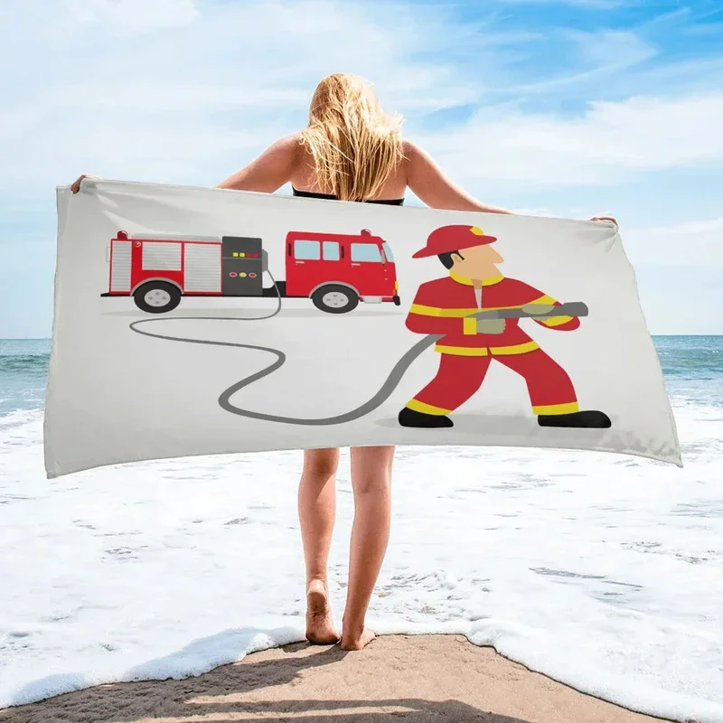 Cartoon Fire Truck Toalha De Praia, Toalha De Banho De Microfibra Portátil, Secagem Rápida, Toalhas De Prova De Areia Para Viagem, Ginásio, Spa, Yoga, Piscina