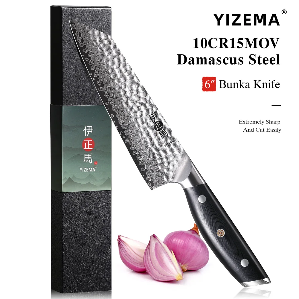 

YIZEMA 6" Japanese Bunka Knife High Quality Damascus Steel Utility Slicer Meat Fruit Professional Kitchen Kiritsuke Chef Knives