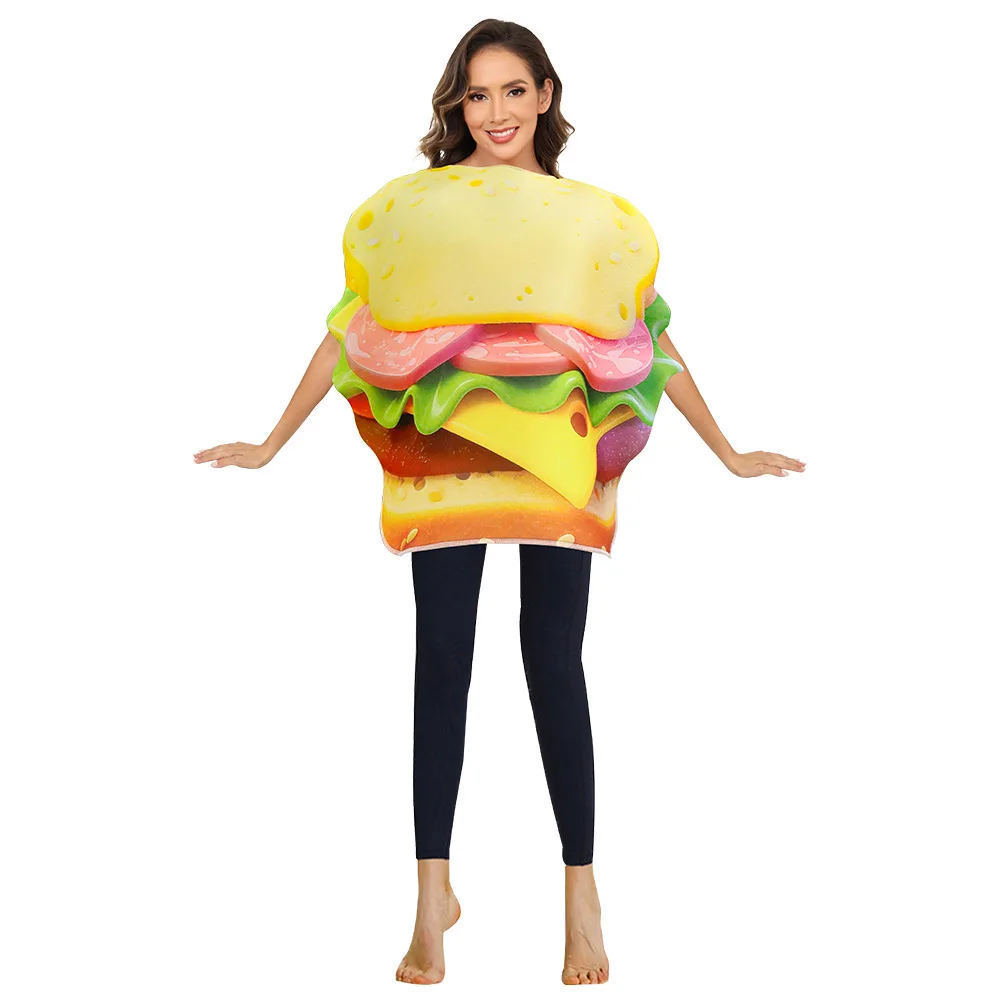 

2025 New Arrival Funny Food Cosplay Adult Cheese Burger Halloween Fancy Dress Up Women Men Real Breakfast Sandwich Costume